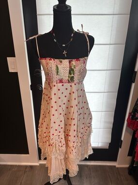 Cream and Pink Polka Dot Boho Sundress